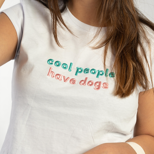 Woman Tshirt - cool people have dogs (green & pink)