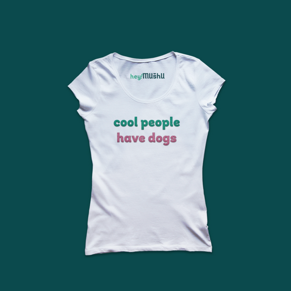 Copia de Camiseta Mujer - cool people have dogs / verde y rosado